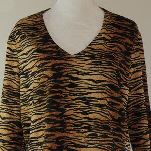 Christie & Jill 3/4 Sleeve Animal Print Stretch Pullover Top Size XL (C857)